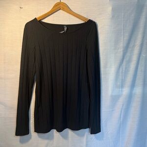 Anthropologie Black Ribbed Long Sleeve Top Size M